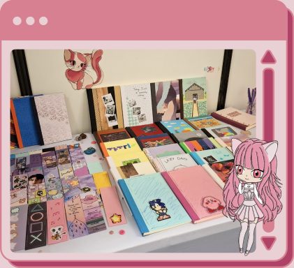 Cadre rose avec Onyx en bas à droite. Zoom sur la première partie de mon stand